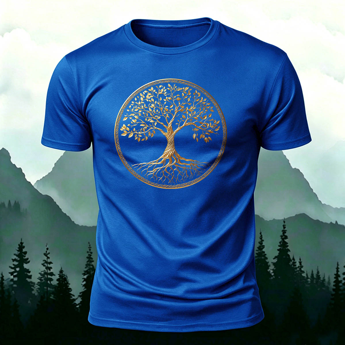 Golden Tree of Life Printed Cotton Crew Neck T-Shirt