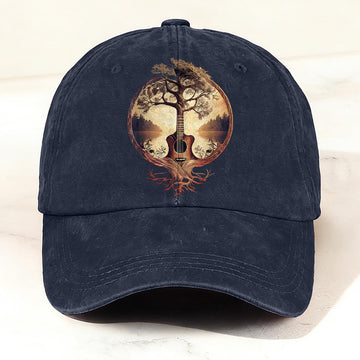 Ancient Forest Tree Guitar Printed Vintage Cap