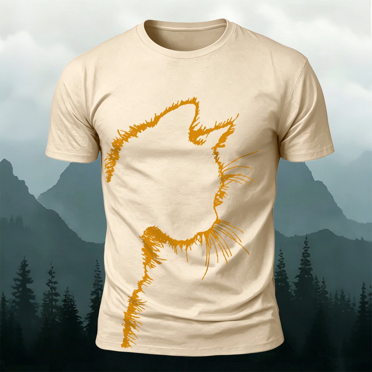 Sublimation Cat Head Casual Crew-Neck T-Shirt