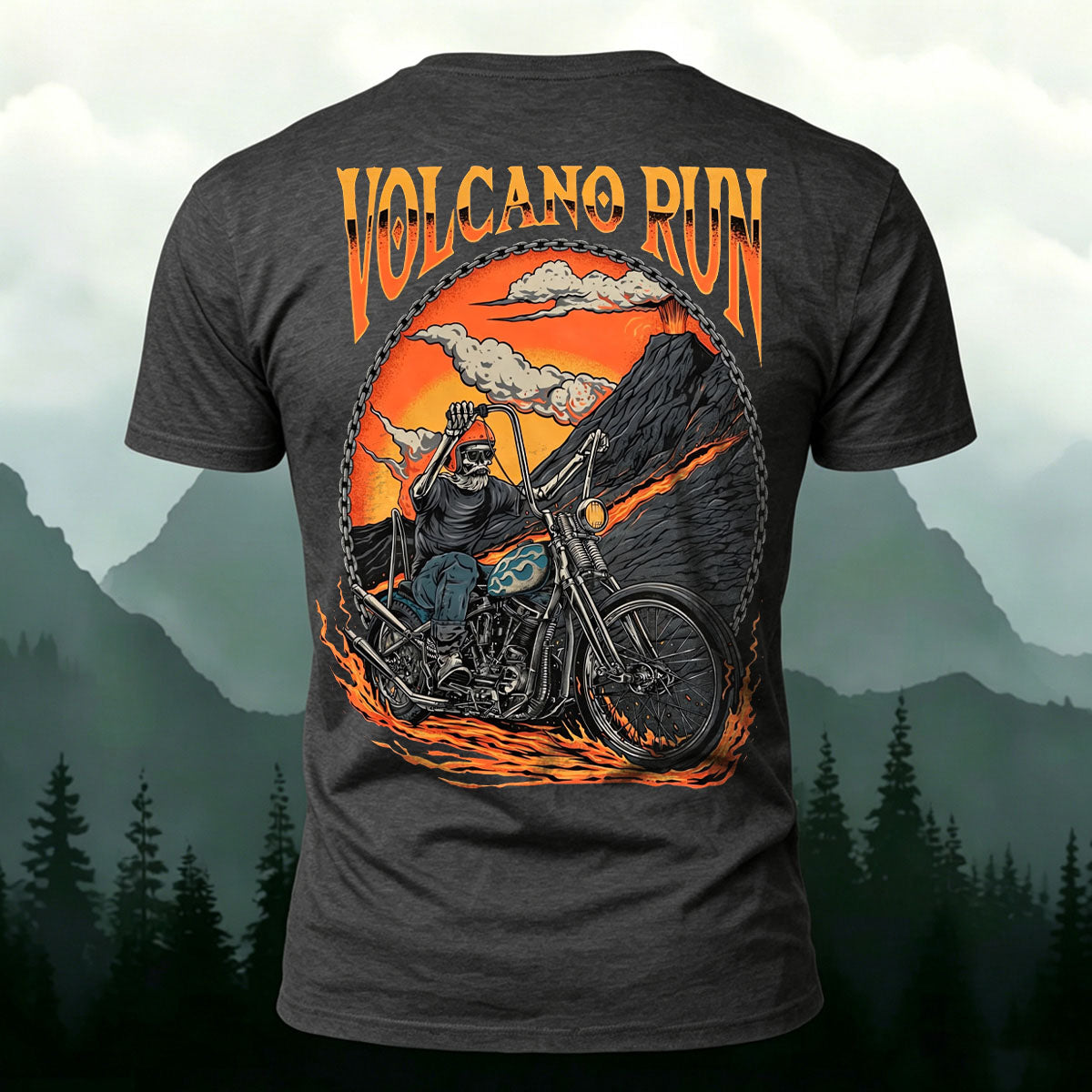 Skeleton Volcano Cycling Casual Cotton T-Shirt