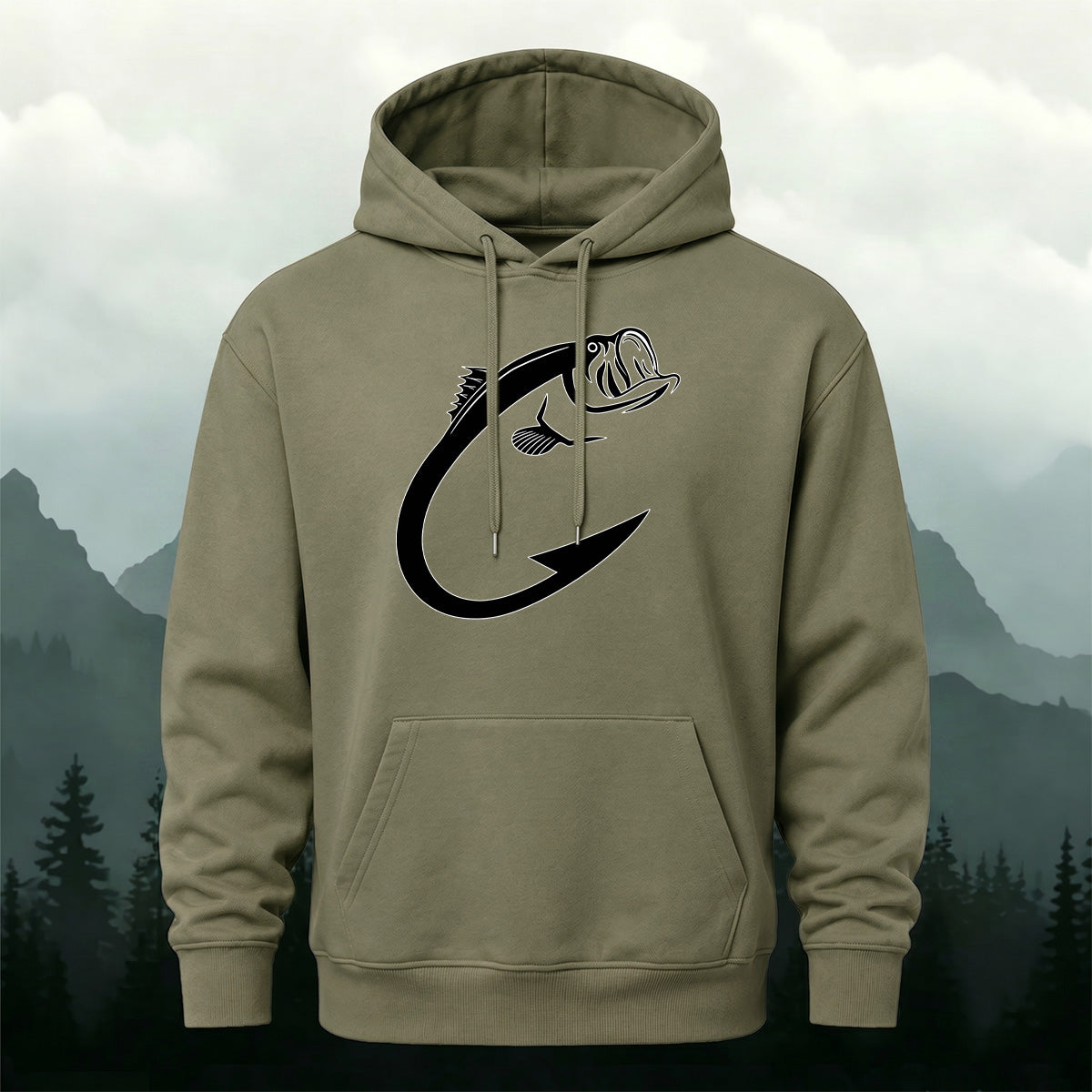 Cotton Blend Minimalist Fish Pattern Natural Casual Hoodie