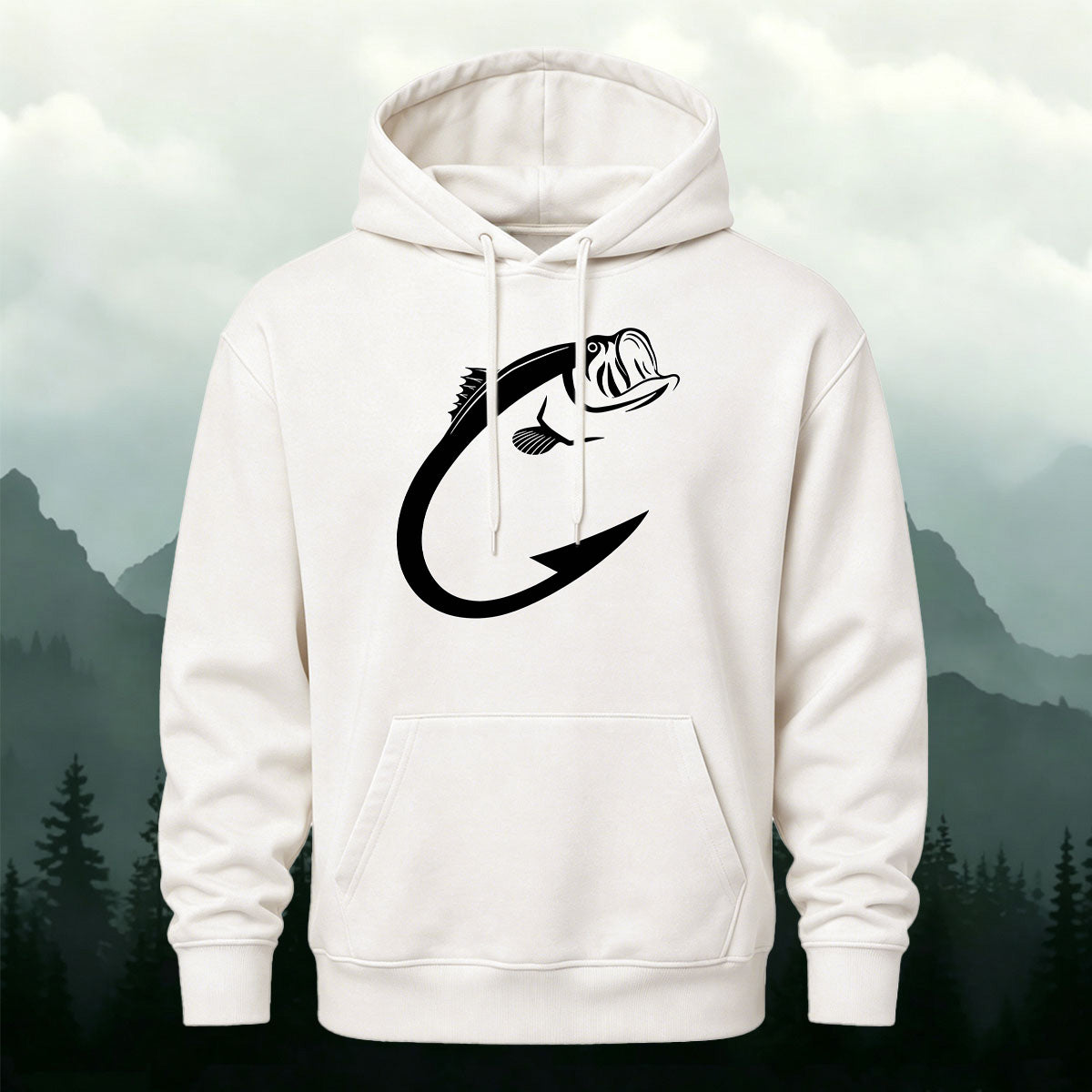 Cotton Blend Minimalist Fish Pattern Natural Casual Hoodie