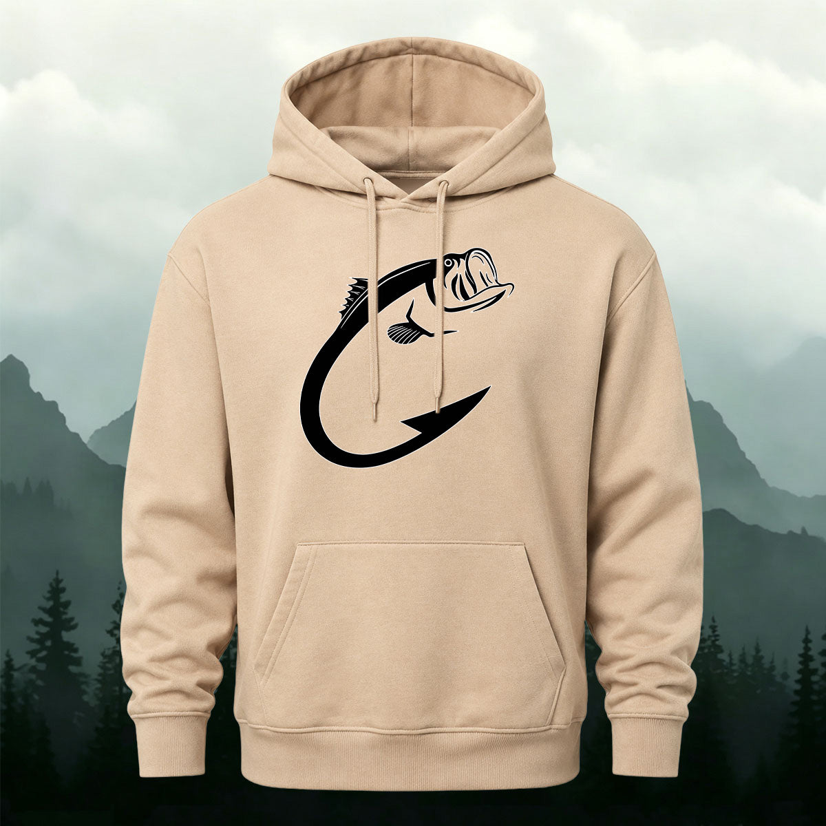Cotton Blend Minimalist Fish Pattern Natural Casual Hoodie