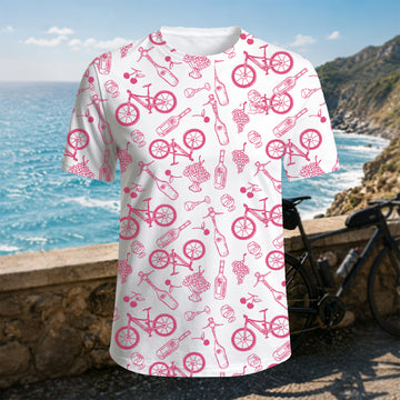 Sublimation Bicycle Wine Grape Line Print Outdoor T-Shirt