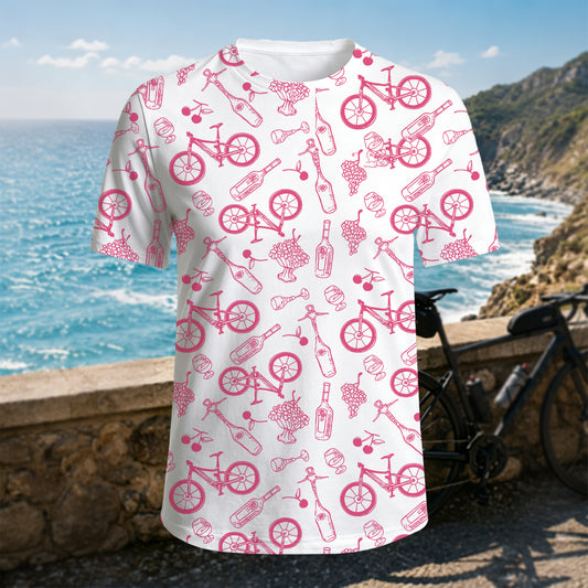 Sublimation Bicycle Wine Grape Line Print Outdoor T-Shirt