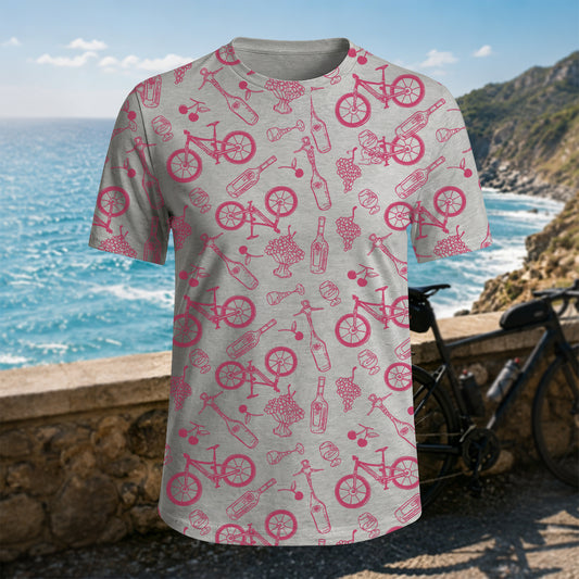Sublimation Bicycle Wine Grape Line Print Outdoor T-Shirt
