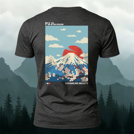 Cotton Fuji Mountain Cherry Blossom Sunset Casual Tee
