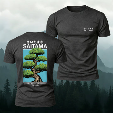 Cotton Japanese-Style Bonsai Pine Tree Print Casual Tee