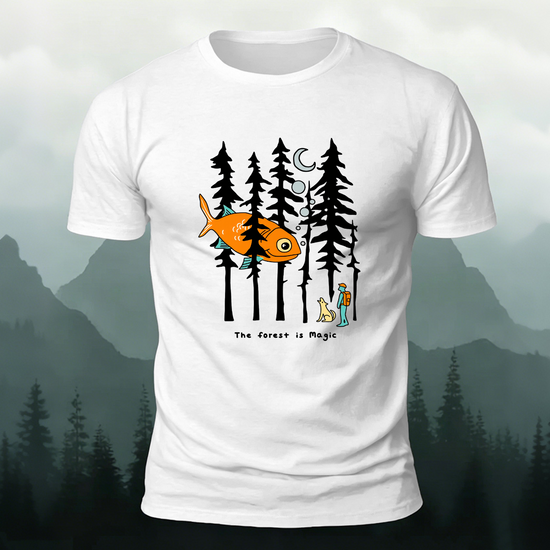 Fun Forest Print Outdoor Skin-friendly Casual T-Shirt White