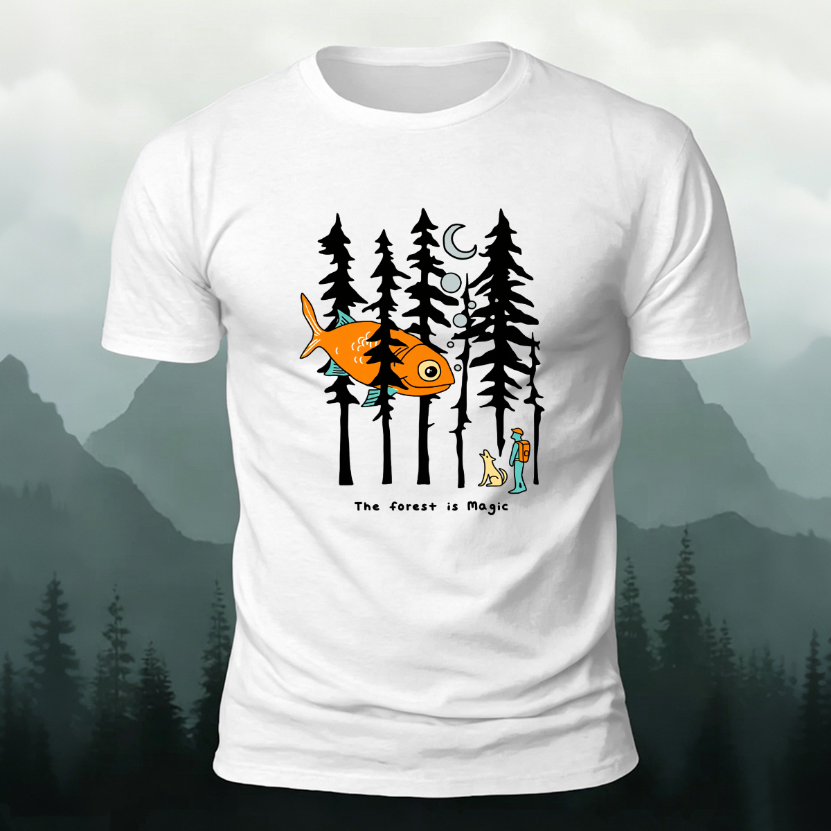 Fun Forest Print Outdoor Skin-friendly Casual T-Shirt White
