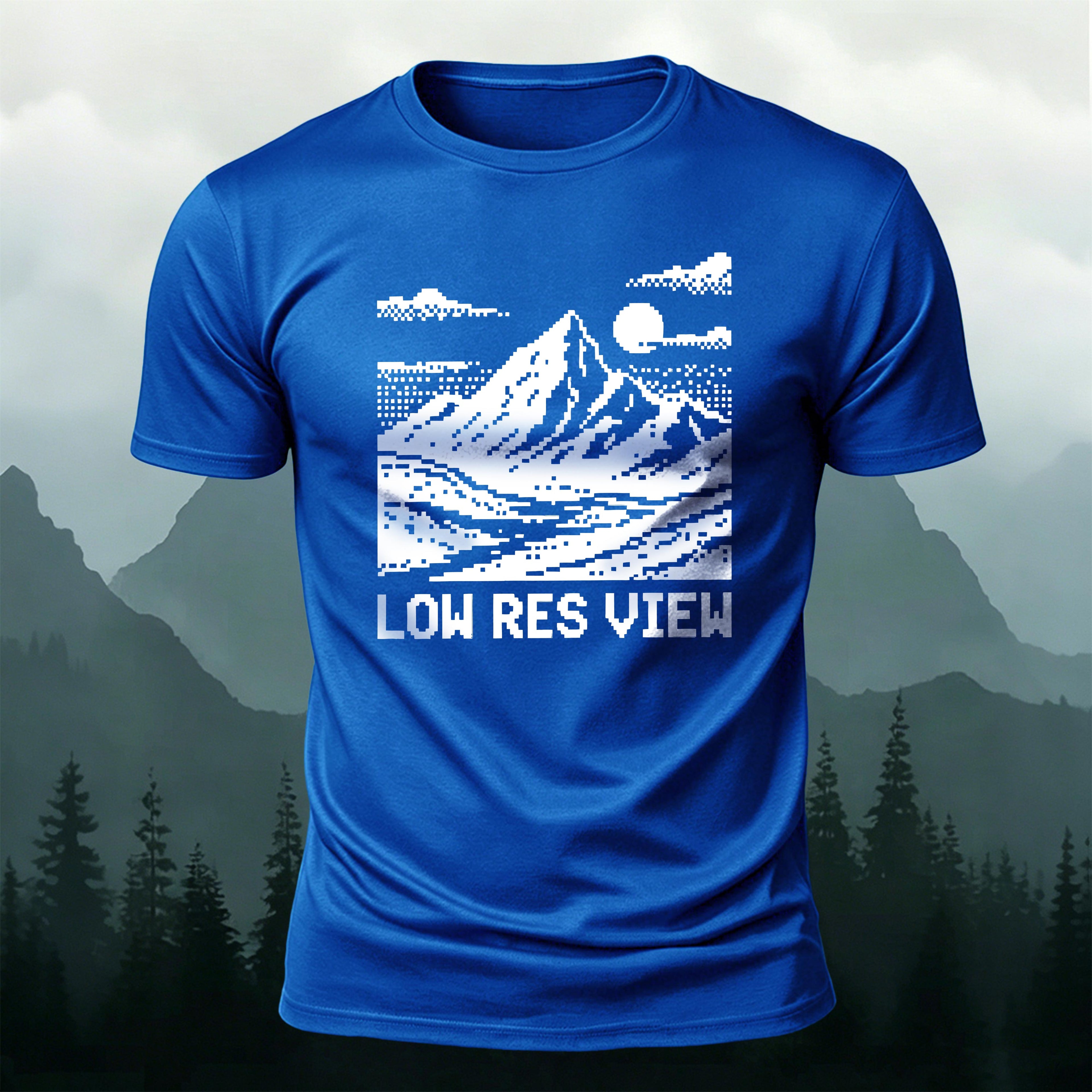 Landscape Pattern Mountain Style Comfortable T-shirt Blue