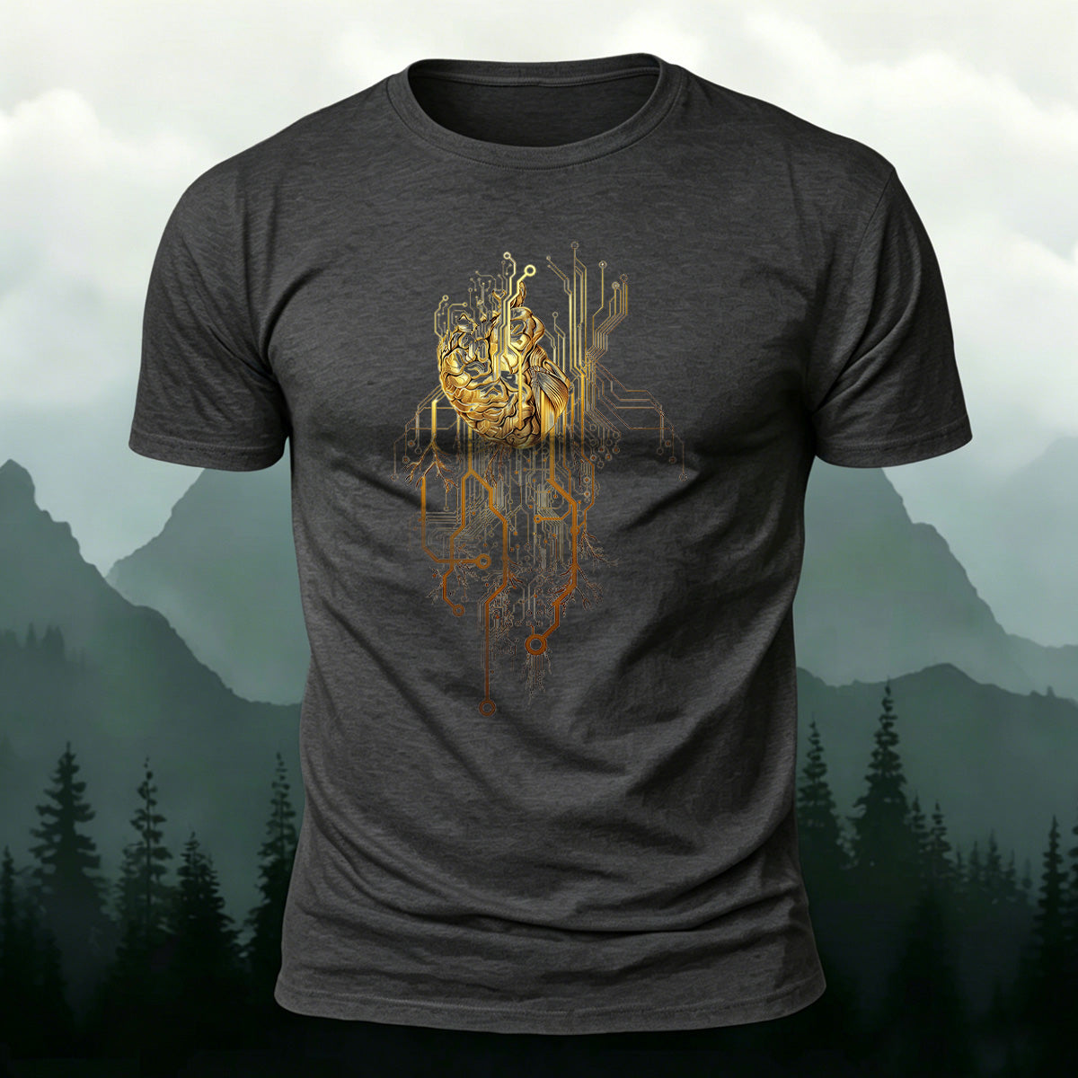 Artistic Heart Casual Washed Cotton T-Shirt Dark Grey