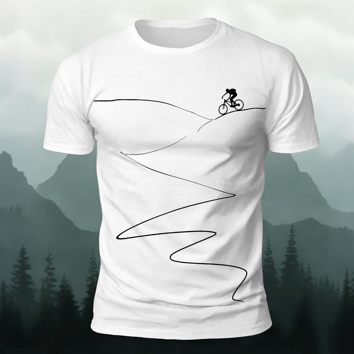Cycling Minimalist Line Pattern Breathable T-Shirt White