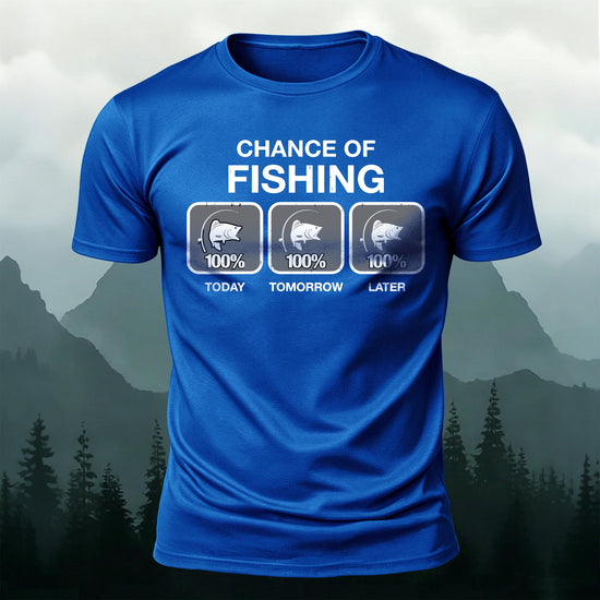 Fun Fishing Printed Casual Skin-friendly T-shirt Blue
