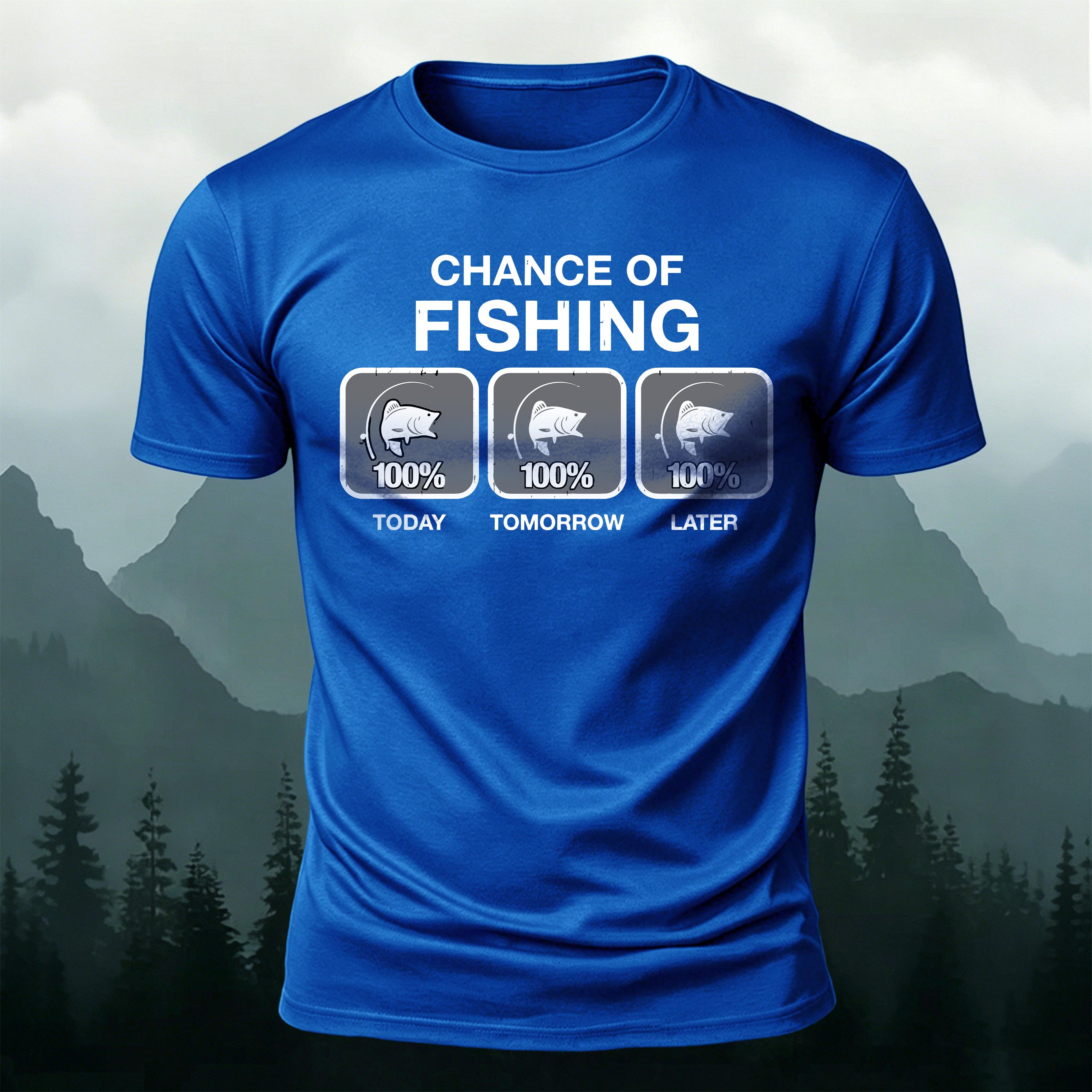 Fun Fishing Printed Casual Skin-friendly T-shirt Blue