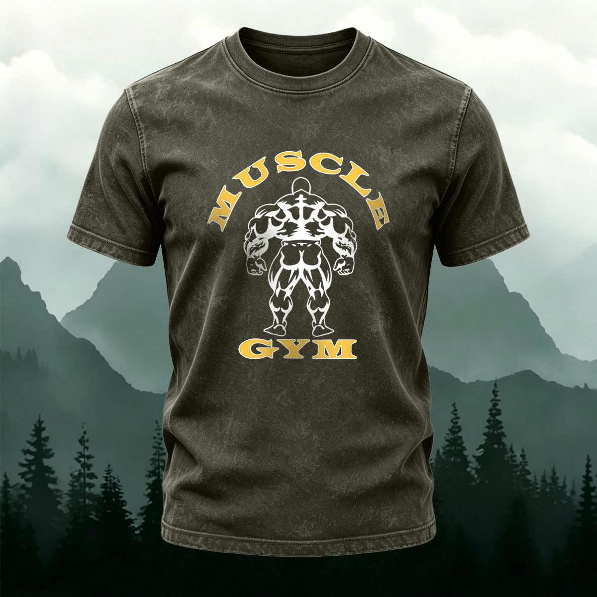 Muscle Background Trendy Washed Cotton Casual T-shirt
