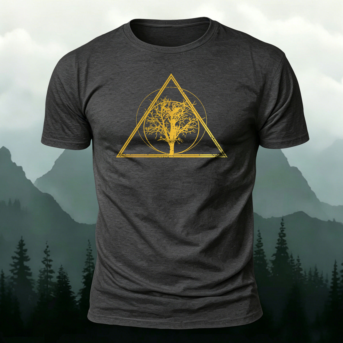 Tree-shaped Pattern Minimalist 100% Cotton T-Shirt Dark Grey