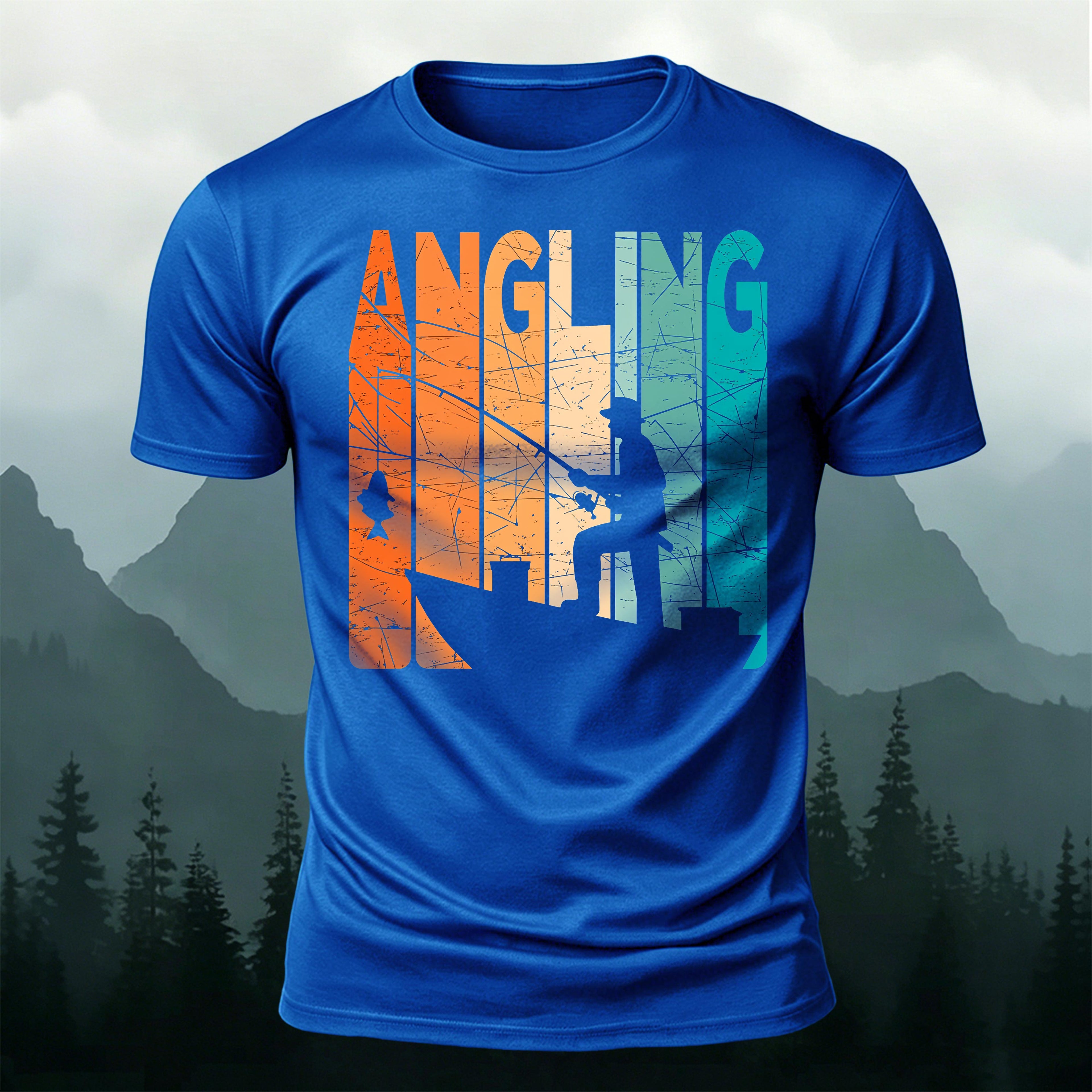 Angling Colorful Pattern Casual Premium Cotton T-shirt Blue