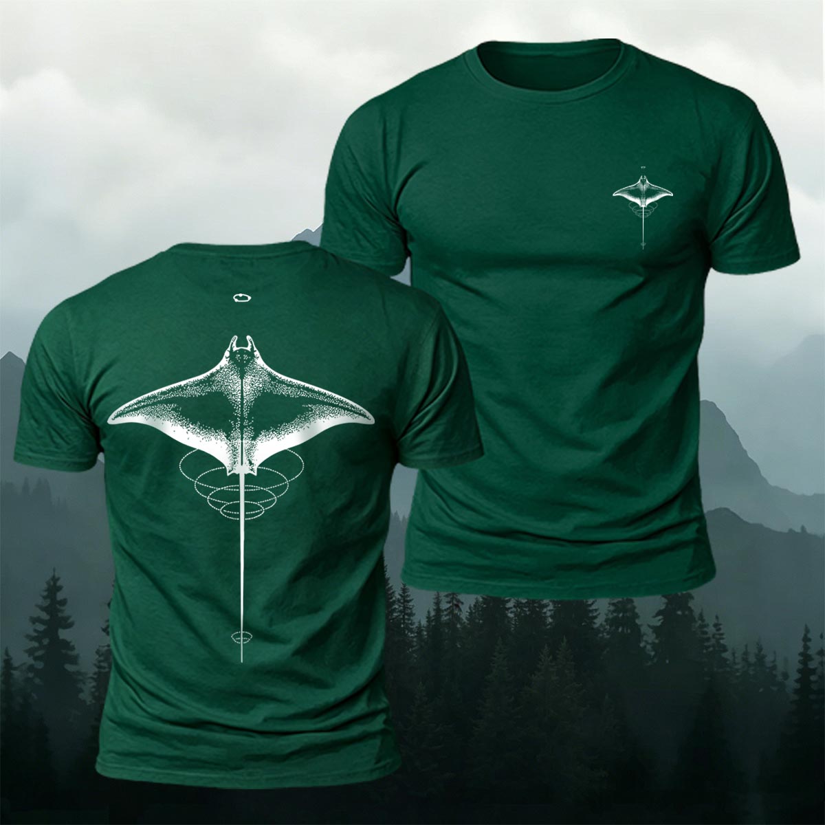 Minimalist Manta Ray Pattern Premium Cotton T-Shirt