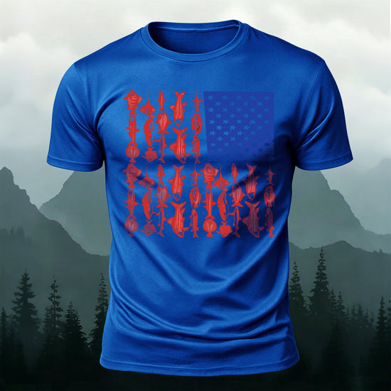 Fishes Pattern Soft-touch Feel Casual T-shirt Blue