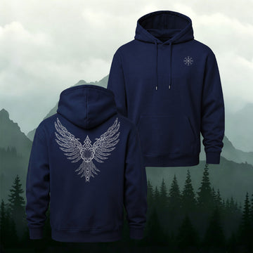 Cotton-Blend Eagle Totem Print Casual Hoodie