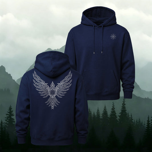 Cotton-Blend Eagle Totem Print Casual Hoodie