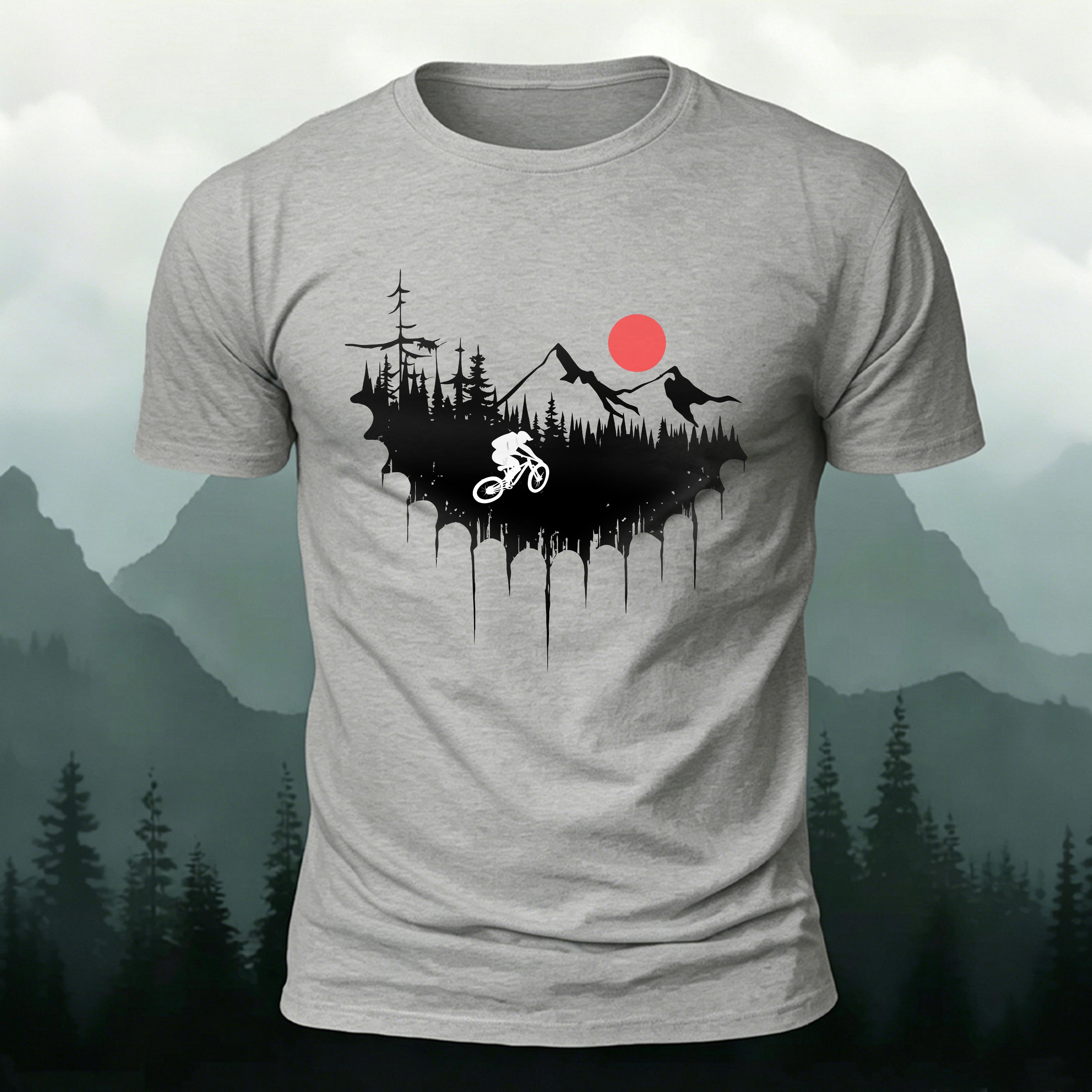 Cycling Print Natural Comfort Premium Cotton T-Shirt Grey