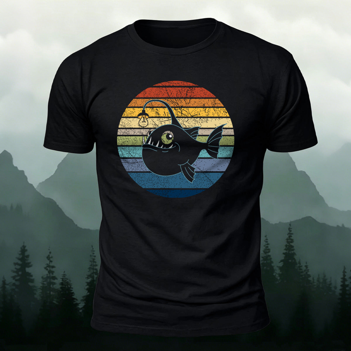Fun Fishing by Lantern Light Print Casual Cotton T-Shirt