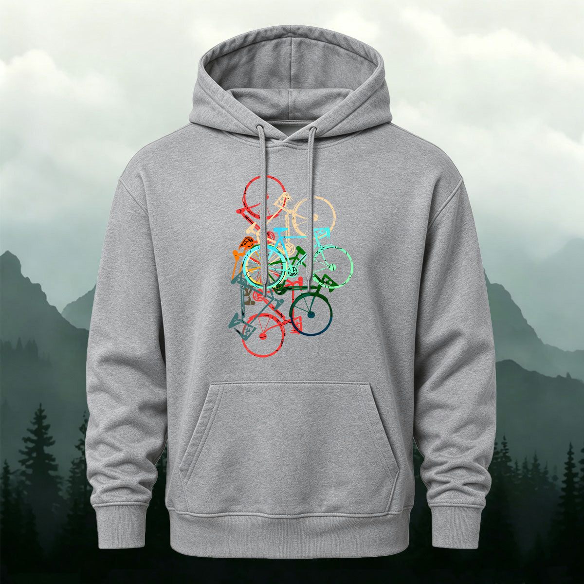 Cotton Blend Colorful Bicycle Trendy Casual Hoodie