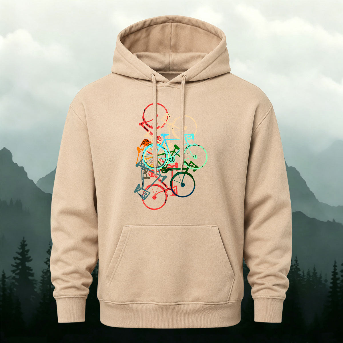 Cotton Blend Colorful Bicycle Trendy Casual Hoodie