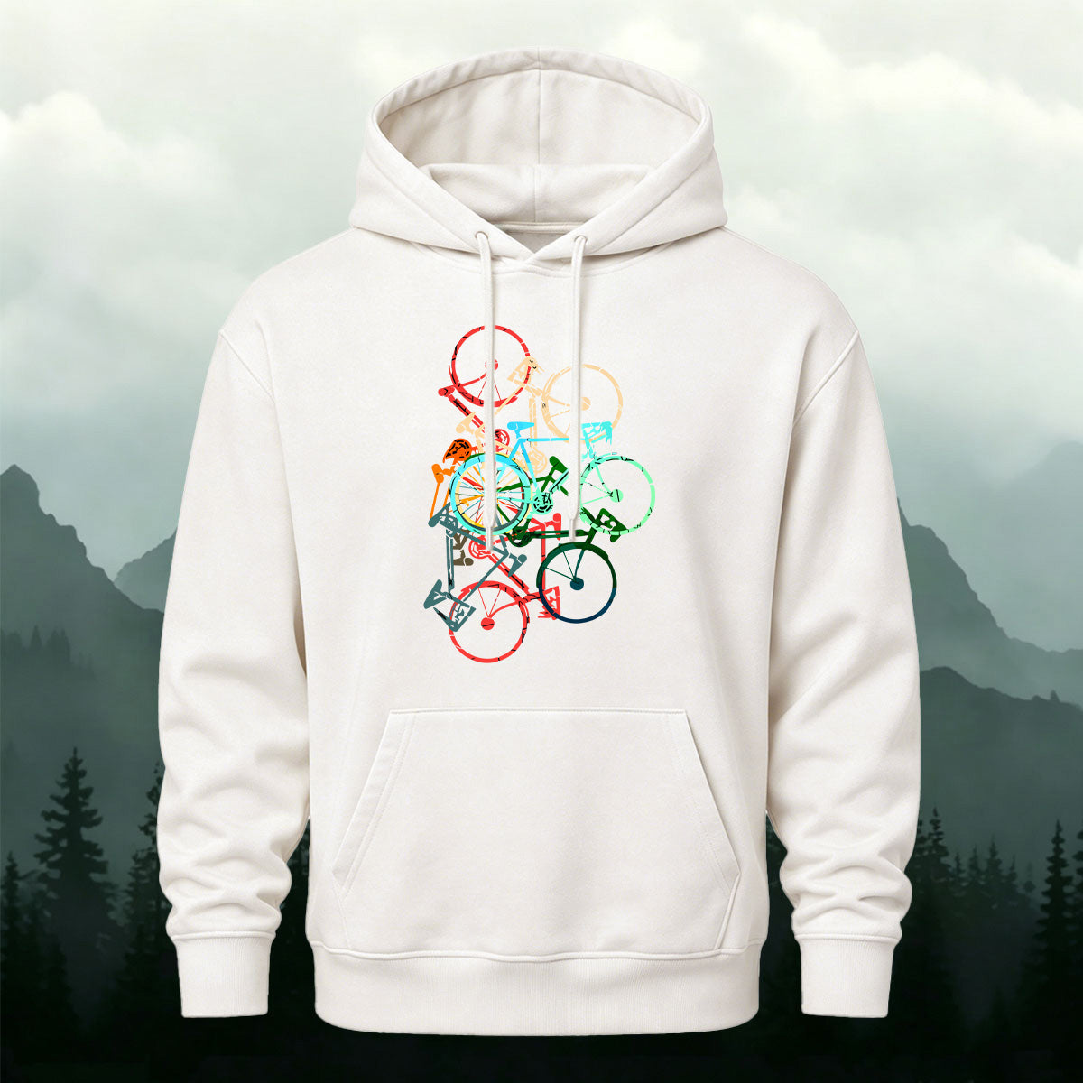Cotton Blend Colorful Bicycle Trendy Casual Hoodie