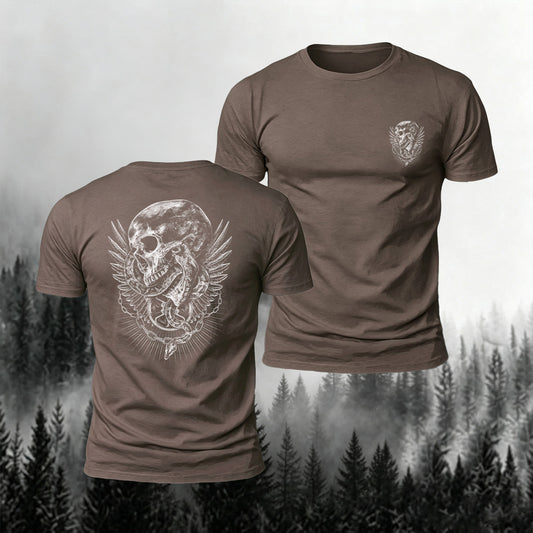 Cotton Gothic Art Skeleton Print Casual Round-Neck T-Shirt