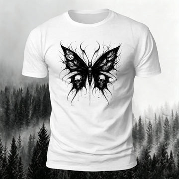100% Cotton Dark Skull Butterfly Trendy Casual Tee