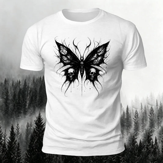 100% Cotton Dark Skull Butterfly Trendy Casual Tee