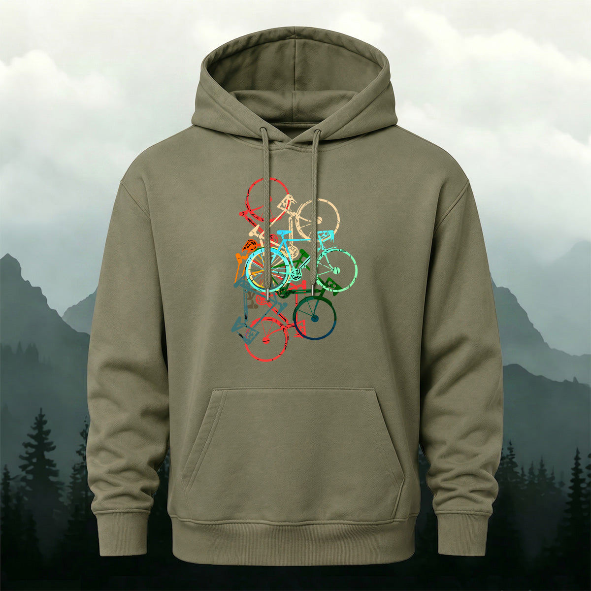 Cotton Blend Colorful Bicycle Trendy Casual Hoodie