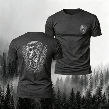 Cotton Gothic Art Skeleton Print Casual Round-Neck T-Shirt