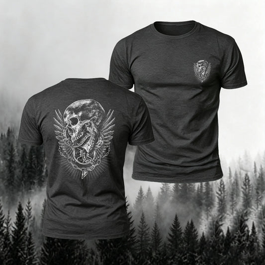 Cotton Gothic Art Skeleton Print Casual Round-Neck T-Shirt