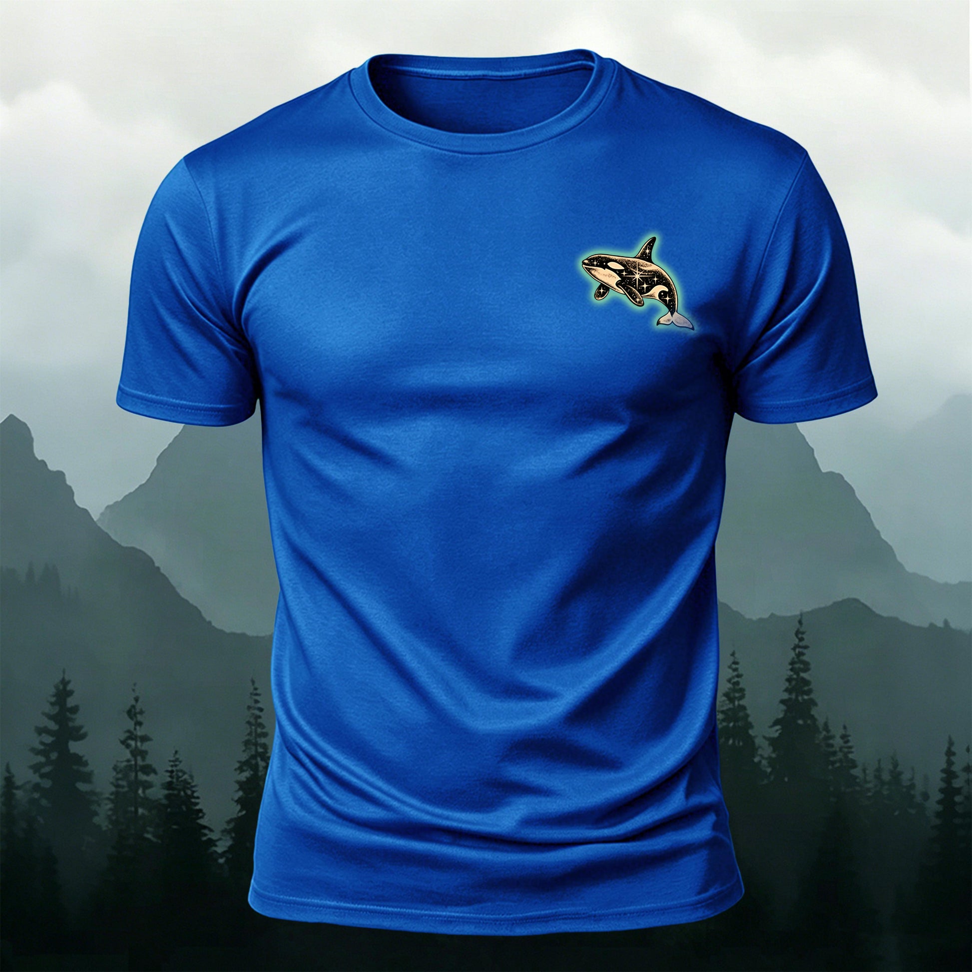 Ocean Whale Pattern Skin-friendly Minimalist Style T-Shirt Blue