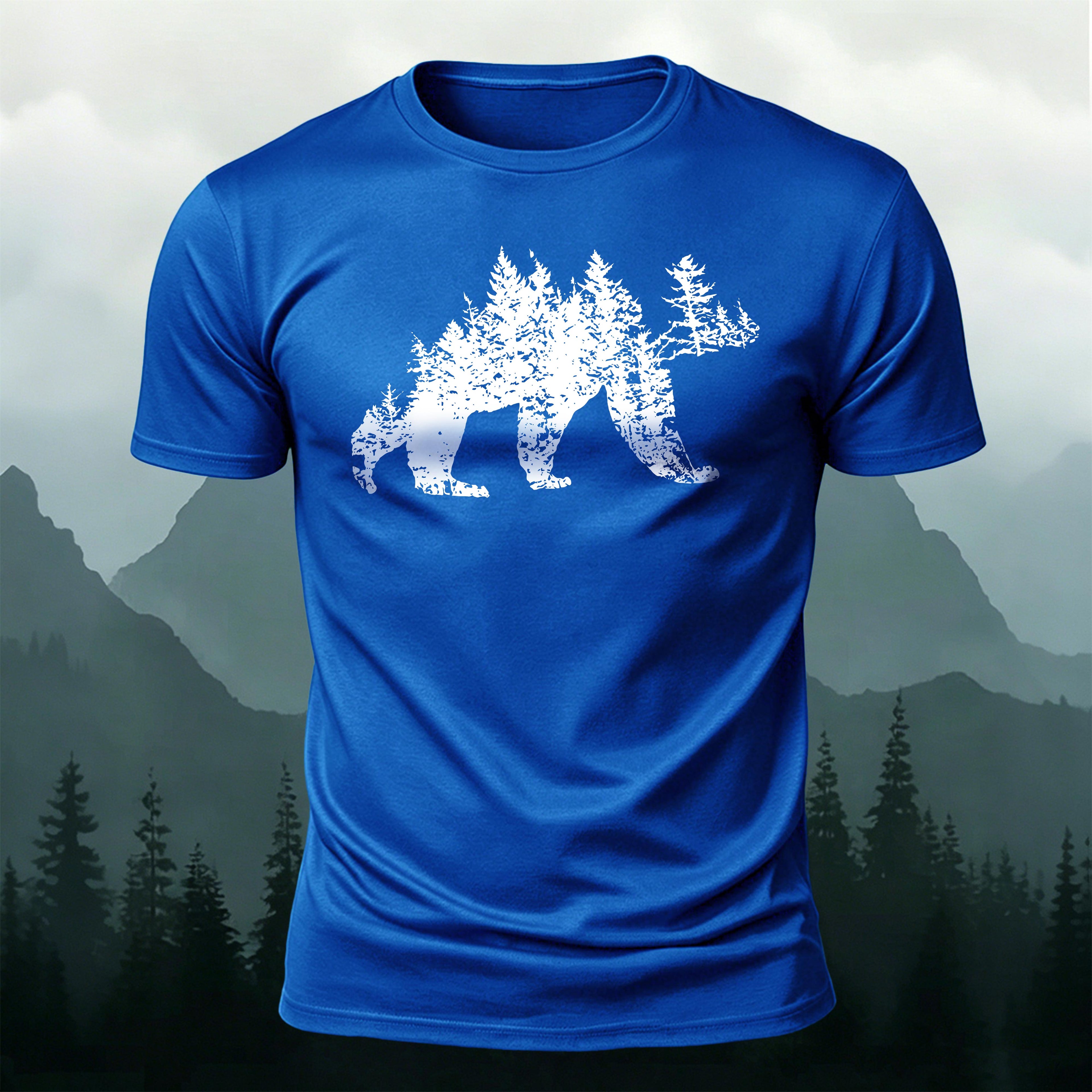 Artistic Dinosaur Illustration Premium Cotton Casual T-Shirt Blue
