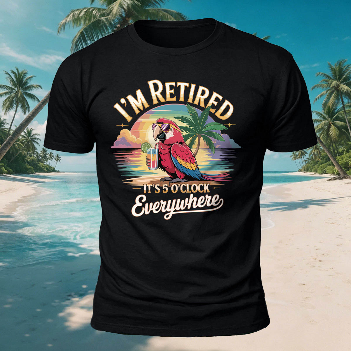 Fun Parrot Drinking Beach Leisure Breathable T-Shirt