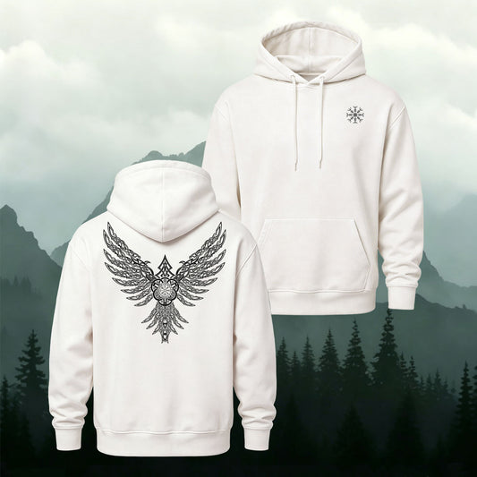 Cotton-Blend Eagle Totem Print Casual Hoodie