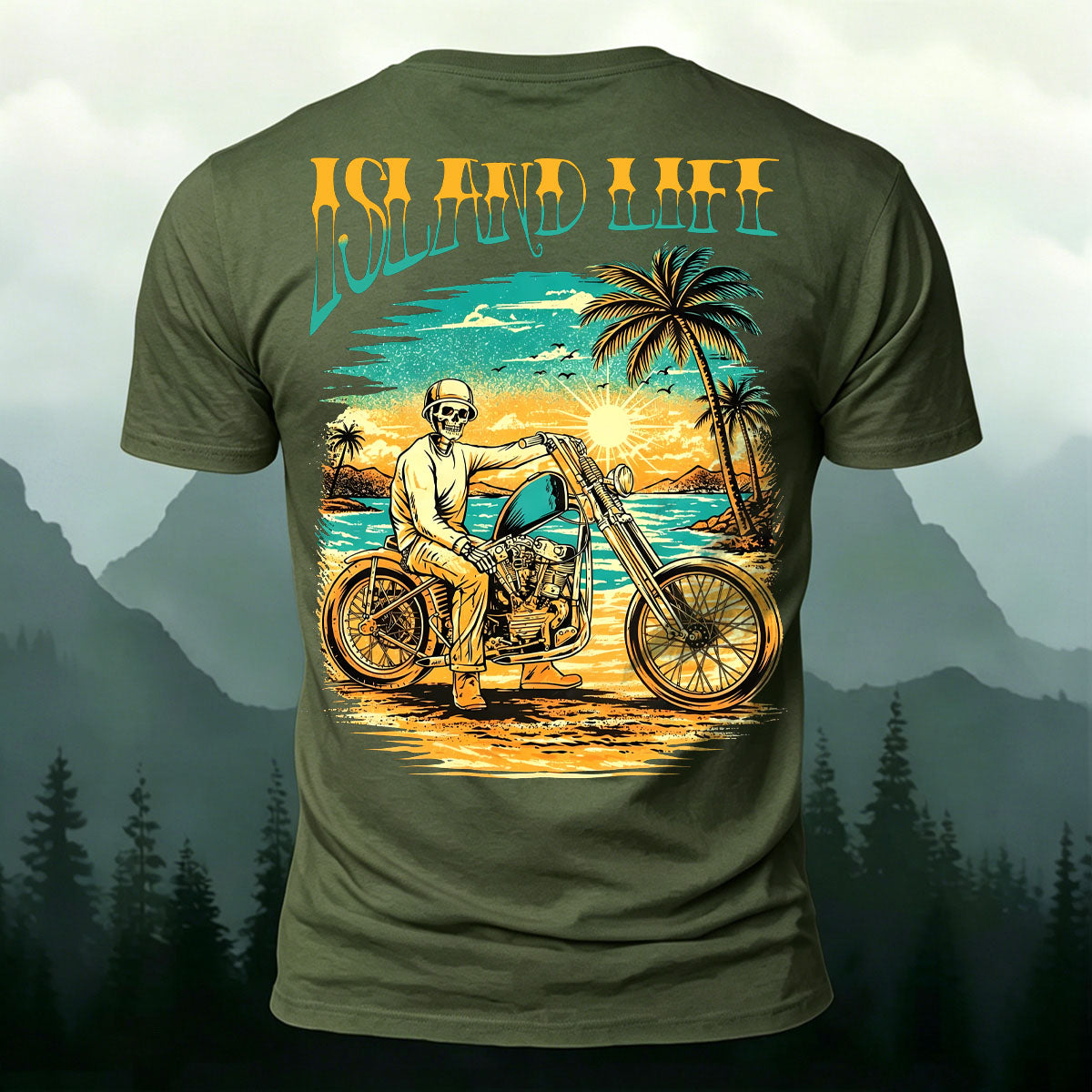 American Retro Motorcycle Skull Casual Cotton T-Shirt