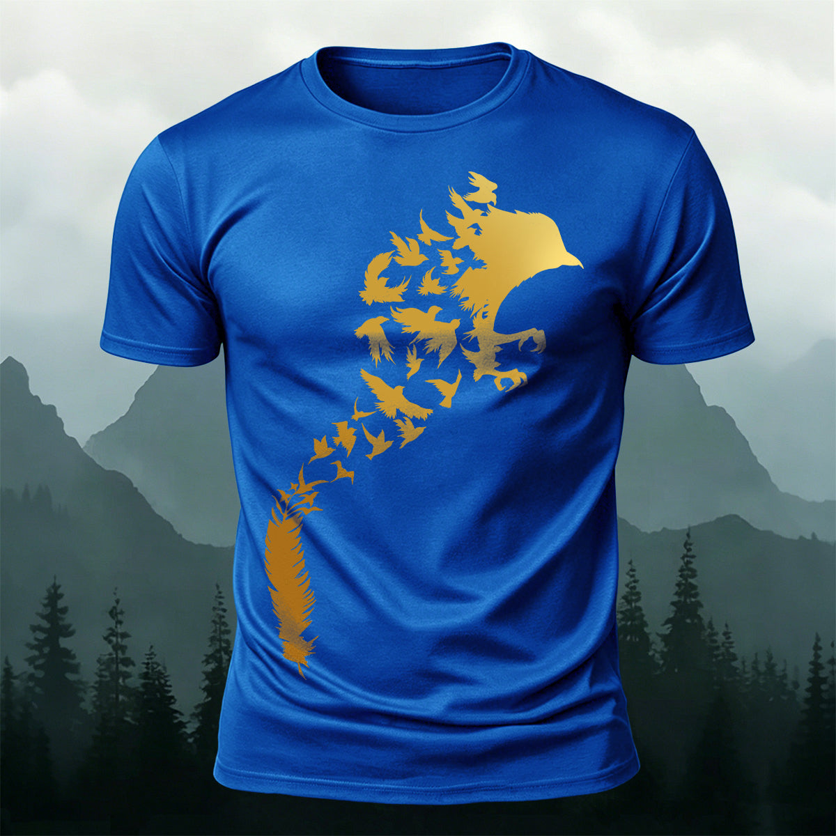 Artistic Bird Print Natural Premium Cotton T-Shirt