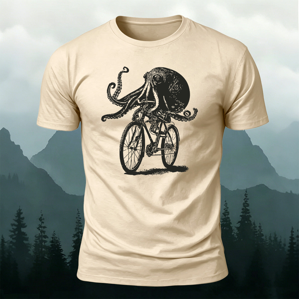 Octopus Cycling Fun Graphic 100% Cotton T-Shirt