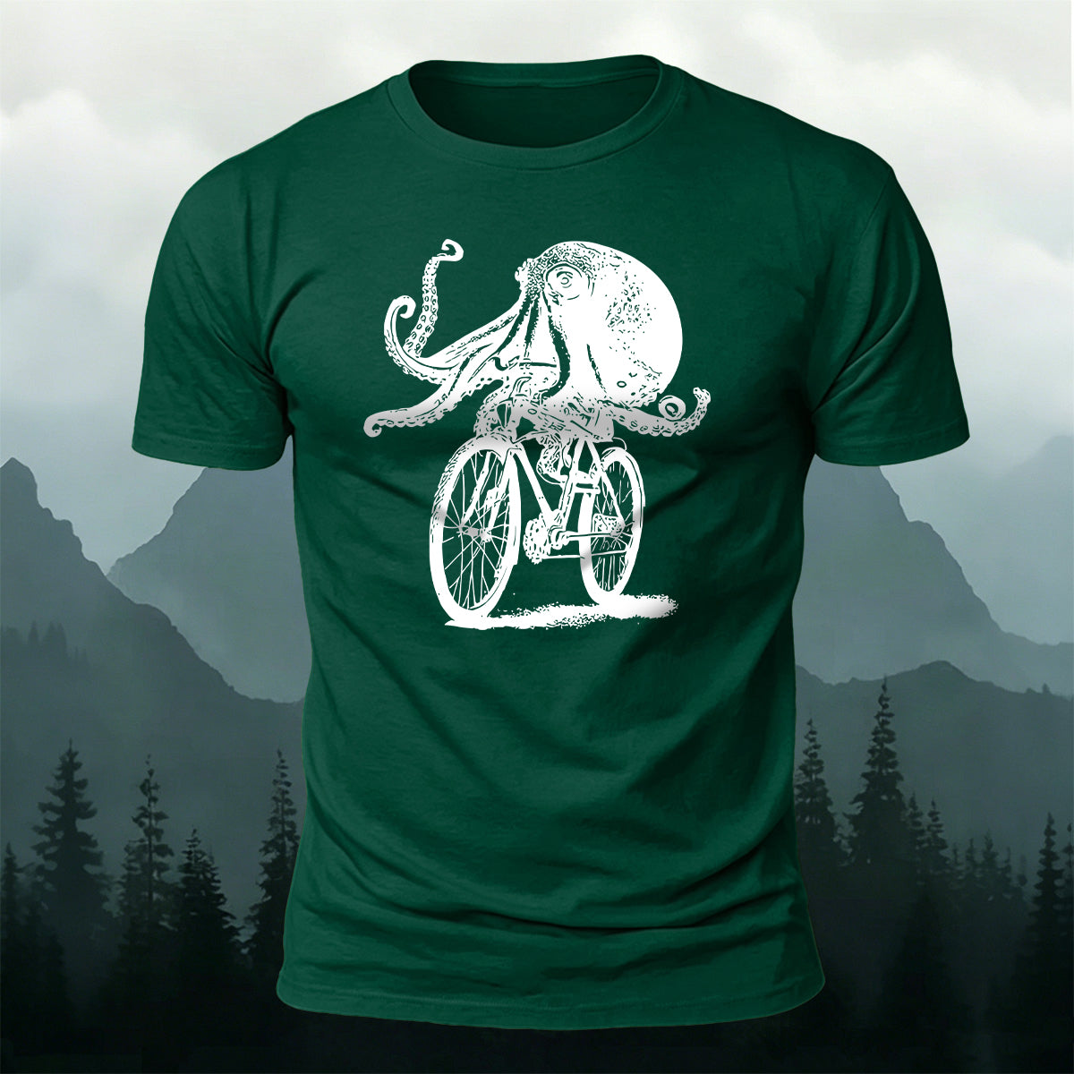 Octopus Cycling Fun Graphic 100% Cotton T-Shirt