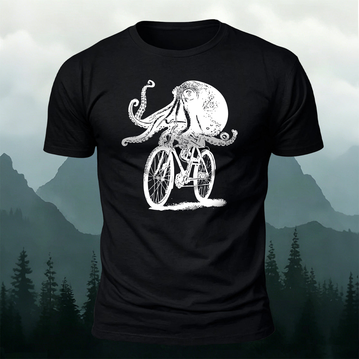 Octopus Cycling Fun Graphic 100% Cotton T-Shirt