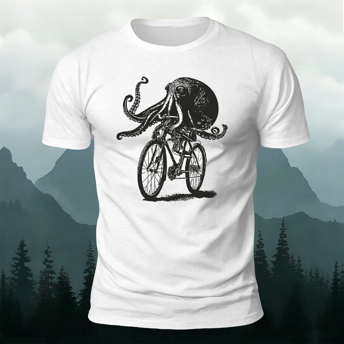 Octopus Cycling Fun Graphic 100% Cotton T-Shirt
