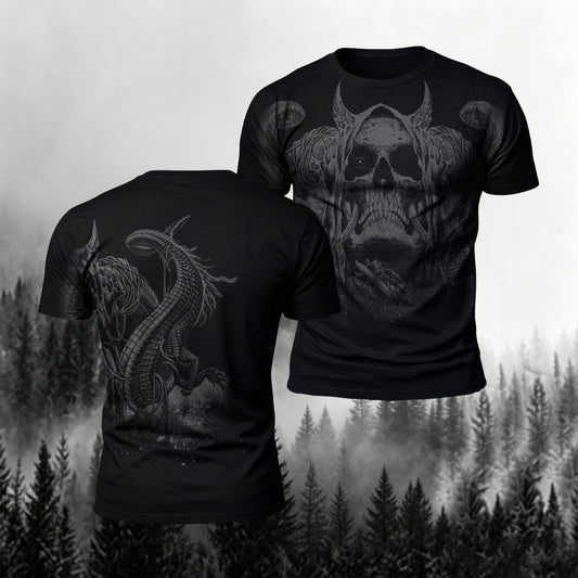 Sublimation Dark Skeleton Print Fitted Crew-Neck T-Shirt
