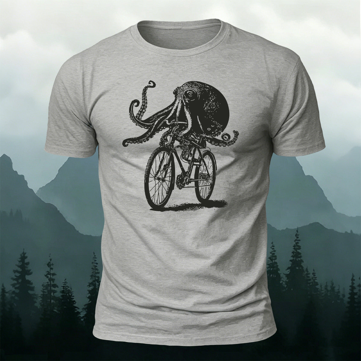 Octopus Cycling Fun Graphic 100% Cotton T-Shirt