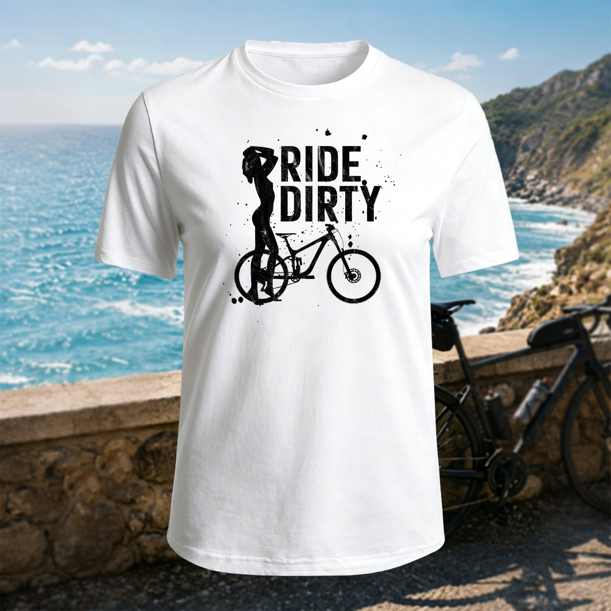 100% Cotton Woman Cycling Silhouette Graphic Casual T-Shirt